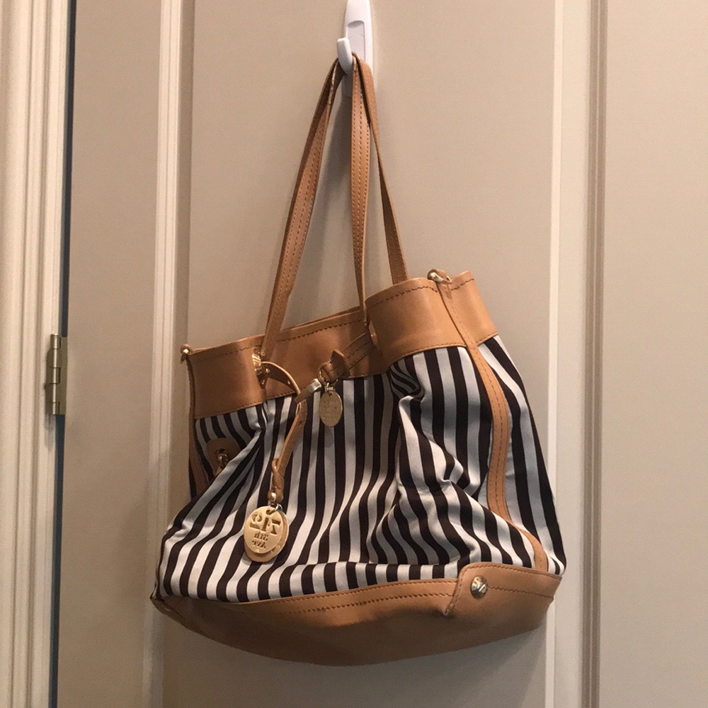 Henri Bendel Striped Weekender Handbag